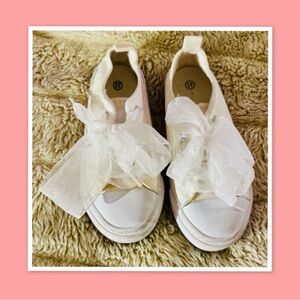 Girls' White Sneakers Featuring White Sheer Organza Ribbon Laces ~ Size 11